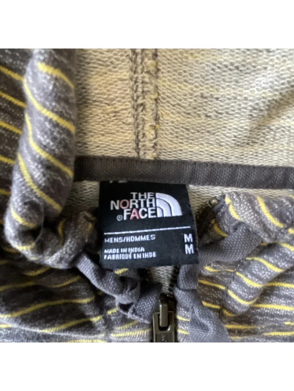 North Face Cozy Men’s Charcoal Yellow Striped Zippered Hoodie With Pockets Med